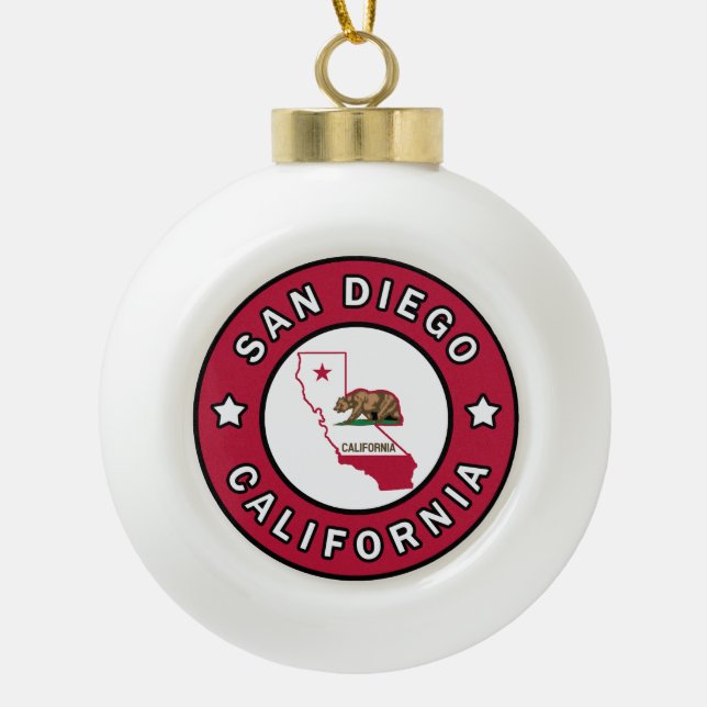 San Diego California Ceramic Ball Christmas Ornament (Front)
