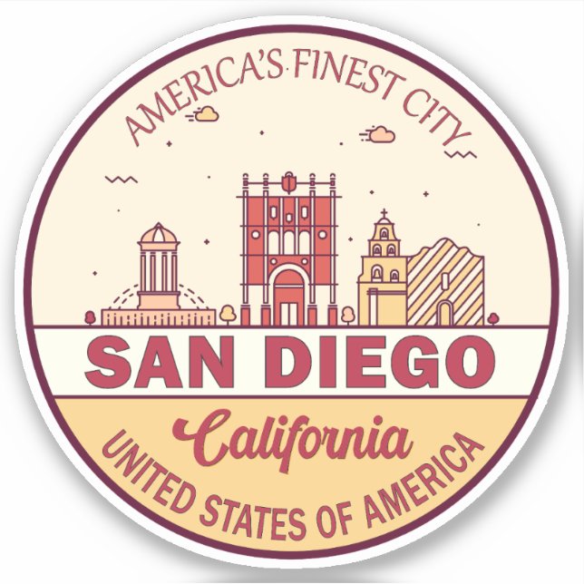 San Diego California City Skyline Emblem (Front)