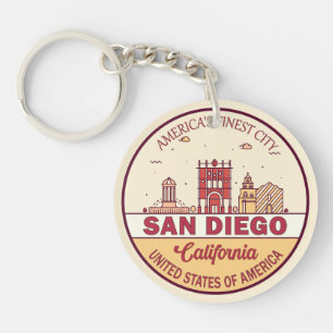 San Diego California City Skyline Emblem Key Ring