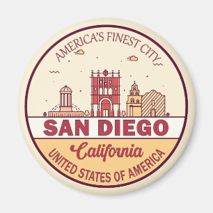 San Diego California City Skyline Emblem Magnet