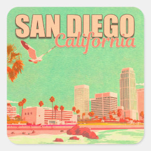 San Diego California Downtown Souvenirs 1950s Square Sticker