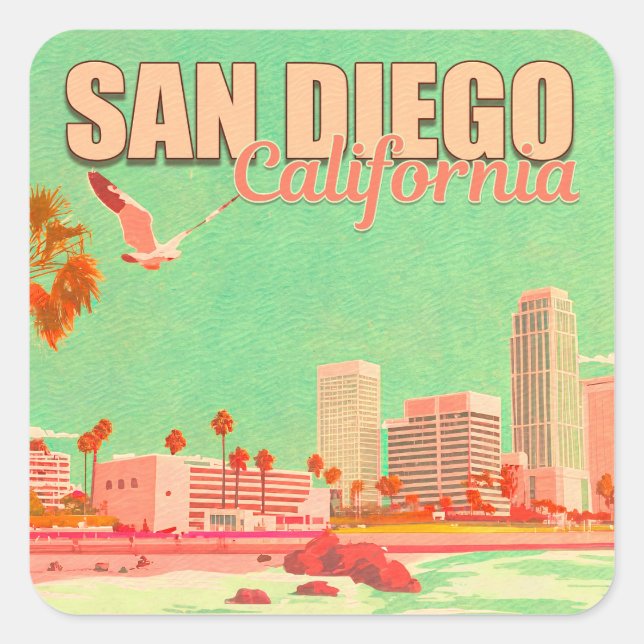San Diego California Downtown Souvenirs 1950s Square Sticker (Front)