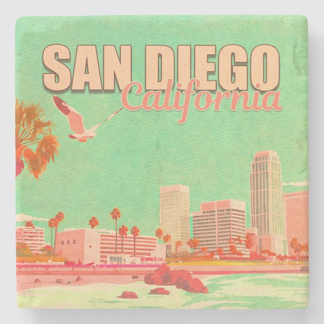 San Diego California Downtown Souvenirs 1950s Stone Coaster (Front)
