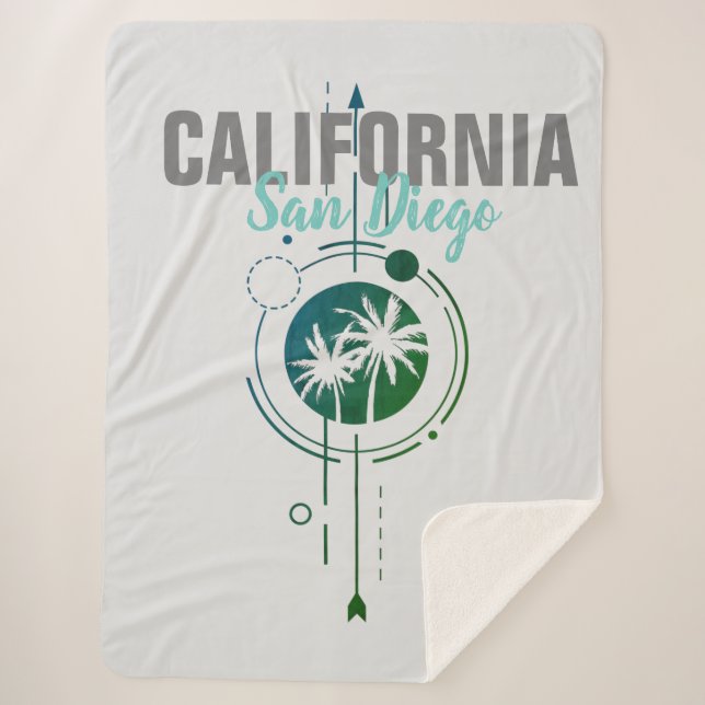 San Diego California Geometric Palms Sherpa Blanket (Front)