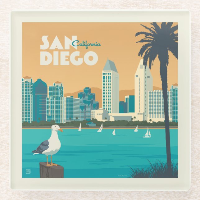 San Diego, California Glass Coaster (Front)