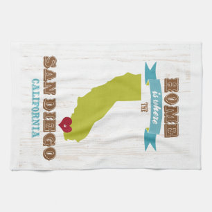 San Diego, California Map – Home Is Where The He Tea Towel