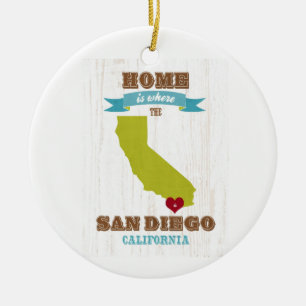 San Diego, California Map – Home Is Where The Hear Ceramic Tree Decoration