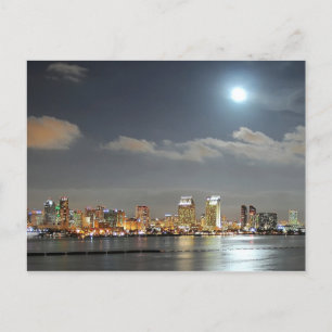 San Diego California Night Evening Moon City Holiday Postcard
