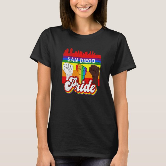 San Diego California Pride Rainbow Gay Pride Flag  T-Shirt (Front)