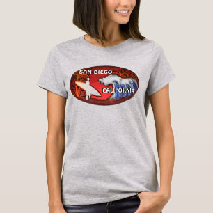 San Diego California red ladies surfer art tee