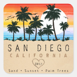 San Diego California Retro Palm trees Souvenir 60s Square Sticker