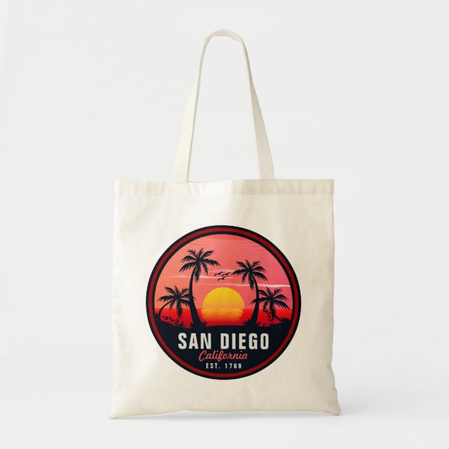 San Diego California Retro Sunset Souvenirs 60s Tote Bag (Front)