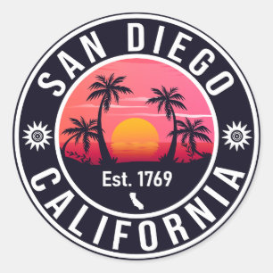 San Diego California Retro Sunset Souvenirs 80s Classic Round Sticker