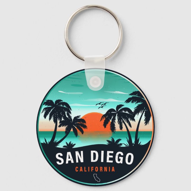 San Diego California Retro Sunset Souvenirs 80s Key Ring (Front)