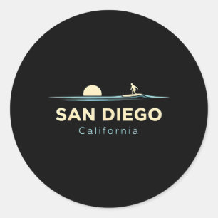 San Diego California Retro Surfboards Surf Summer Classic Round Sticker