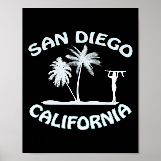 San Diego California Retro Surfing Beach Surf Girl Poster (Front)