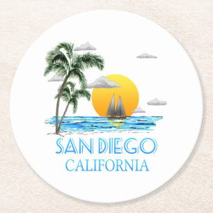 San Diego California Sailing Round Paper Coaster