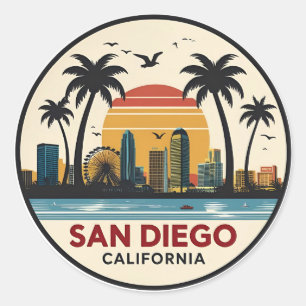 San Diego California Skyline Classic Round Sticker