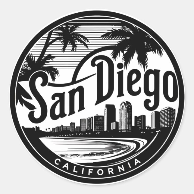 San Diego California Skyline Classic Round Sticker (Front)
