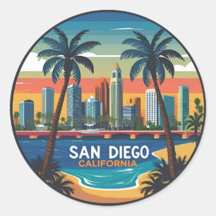 San Diego California Skyline Classic Round Sticker