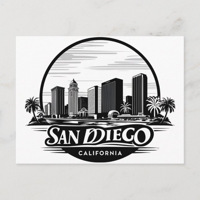San Diego California Skyline Holiday Postcard (Front)