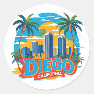 San Diego California Skyline–Modern Cityscape Art Classic Round Sticker