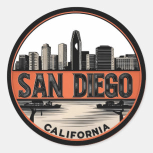 San Diego California Skyline–Modern Cityscape Art Classic Round Sticker