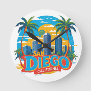 San Diego California Skyline–Modern Cityscape Art Round Clock