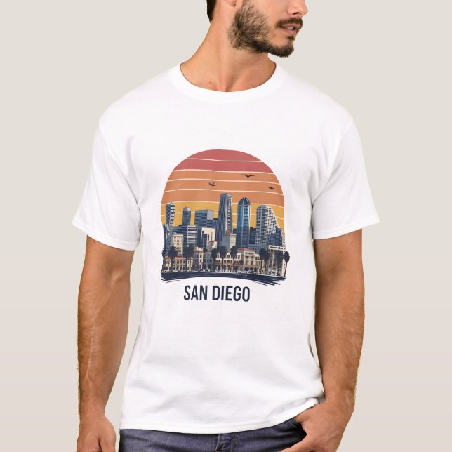 San Diego California Skyline–Modern Cityscape Art T-Shirt (Front)