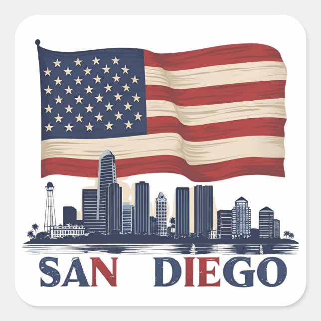 San Diego California Skyline Square Sticker (Front)