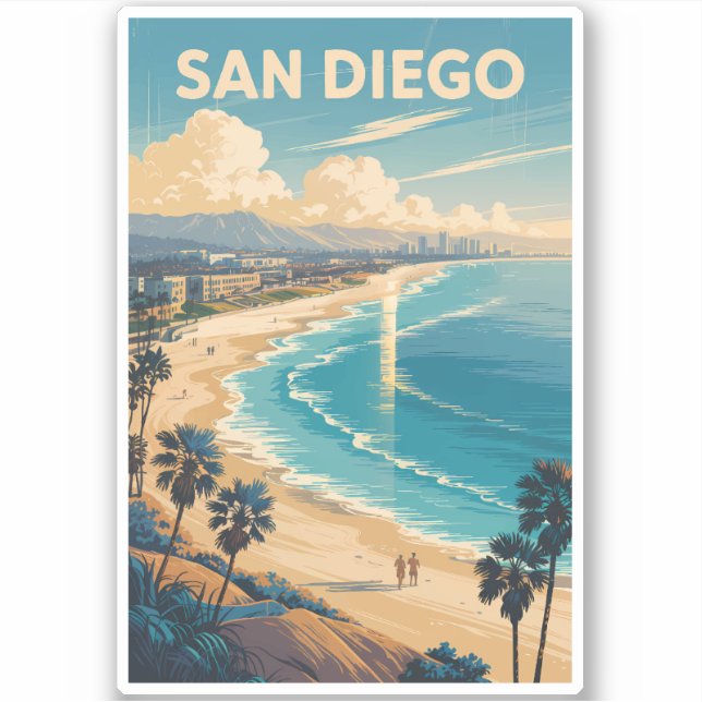 San Diego California Skyline Travel Art Vintage (Front)