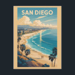 San Diego California Skyline Travel Art Vintage Postcard<br><div class="desc">San Diego retro vector travel design. San Diego,  a laid-back coastal city in Southern California,  is known for its beautiful beaches,  world-class zoo,  and year-round perfect weather.</div>