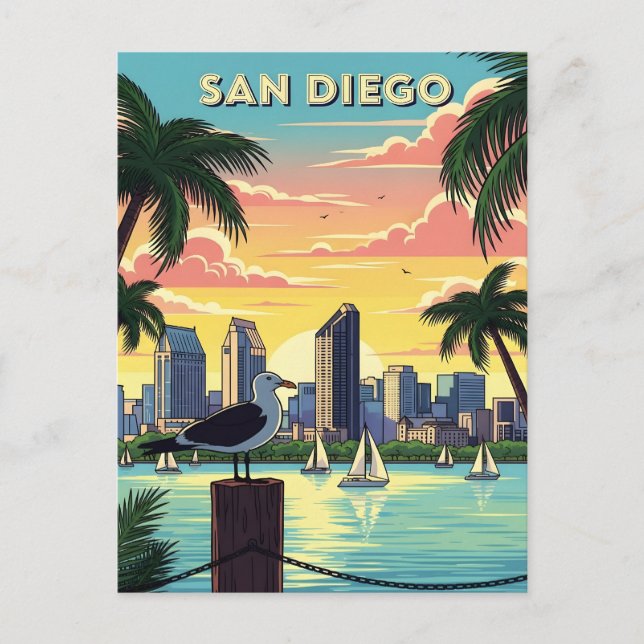 San Diego, California skyline with seagull Postcard (Front)