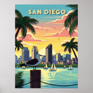 San Diego, California skyline with seagull Poster
