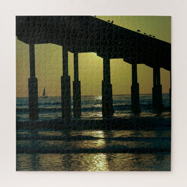 San Diego California Sunset Ocean Beach Pier Jigsaw Puzzle (Vertical)