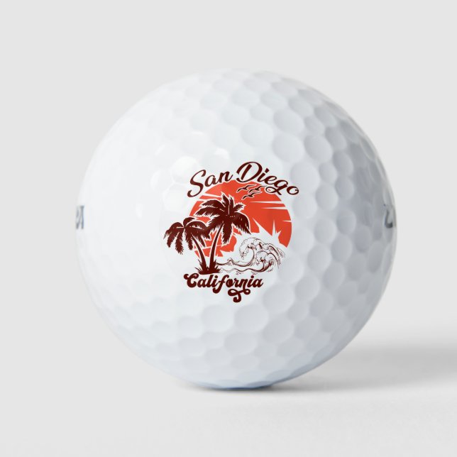 San Diego California Sunset Palm Trees Souvenirs Golf Balls (Front)