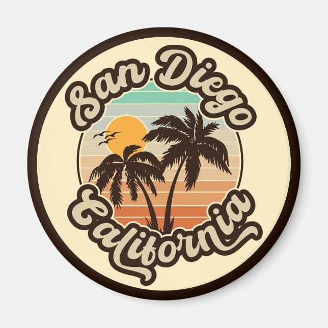 San Diego California Sunset Palm Trees Souvenirs Magnet (Front)