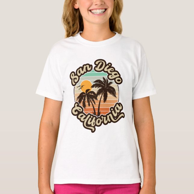 San Diego California Sunset Palm Trees Souvenirs T-Shirt (Front)