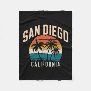 San Diego California Sunset Palms Vintage Travel V Fleece Blanket