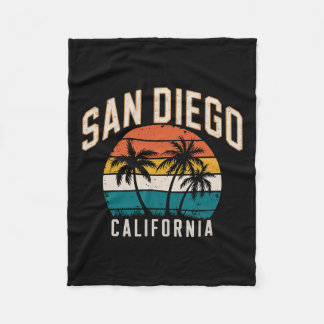 San Diego California Sunset Palms Vintage Travel V Fleece Blanket