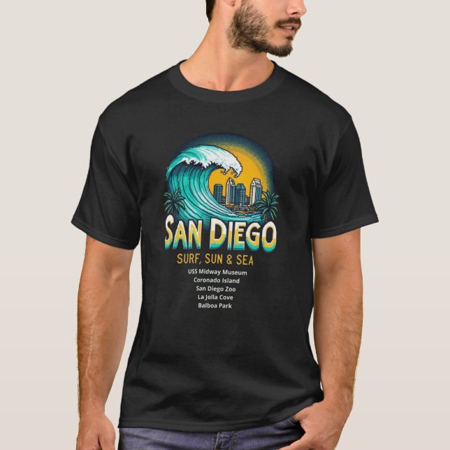 San Diego, California, “Surf, Sun & Sea”  T-Shirt (Front)