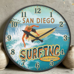 San Diego California Surfing  Large Clock