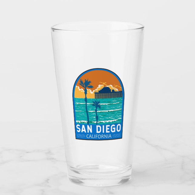 San Diego California Travel Art Vintage Glass (Front)