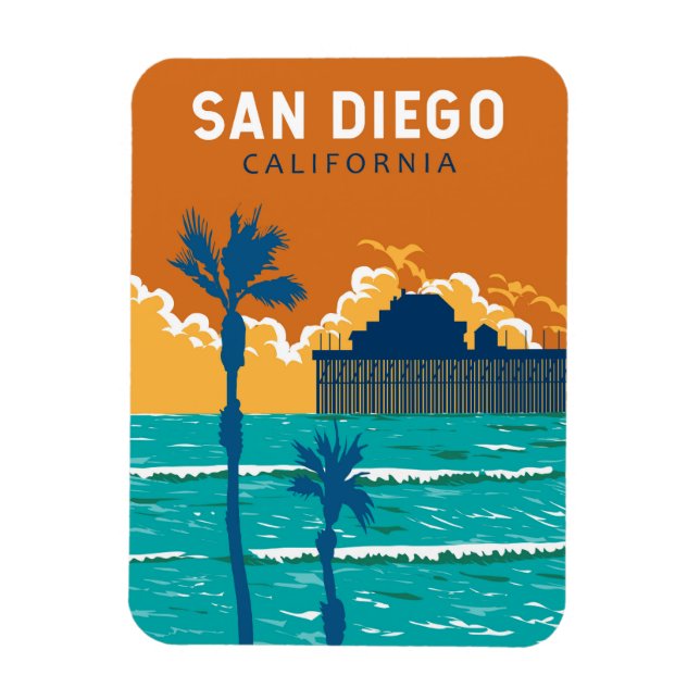 San Diego California Travel Art Vintage Magnet (Vertical)