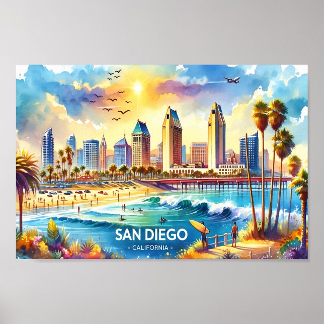 San Diego California Travel Places watercolor Poster (Front)