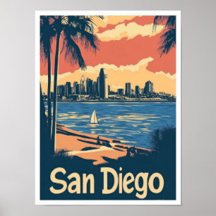 San Diego California USA Art Vintage Travel Poster