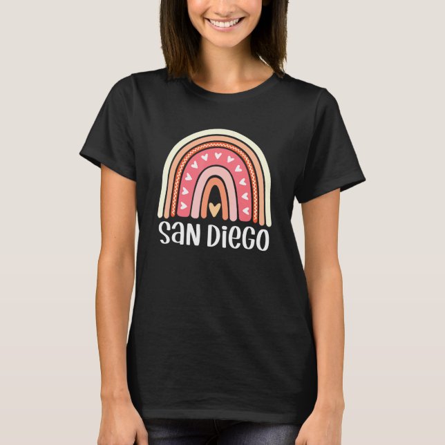 San Diego California Usa For Women Rainbow Hearts T-Shirt (Front)