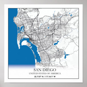 San Diego California USA Travel City Map Poster