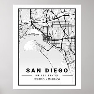 San Diego California USA Travel City Map Poster