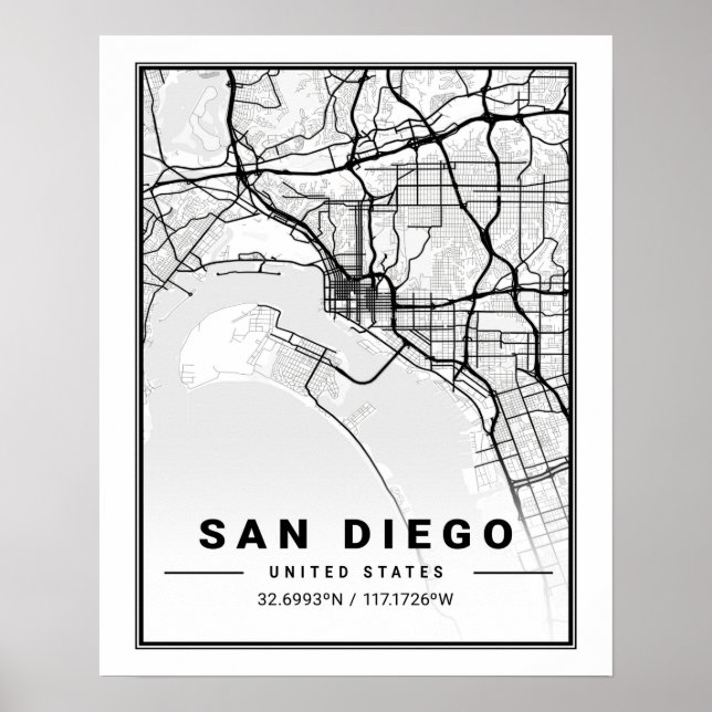 San Diego California USA Travel City Map Poster (Front)
